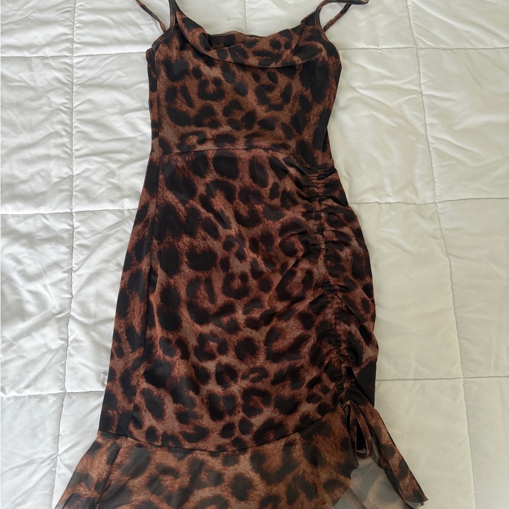 PrettyLittleThing Brown Leopard Midi Dress